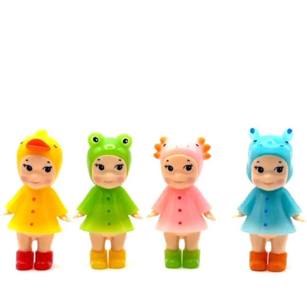 Set of 4 New Unbranded Kewpie/Angle Mini Figures, Rainy Day Costumes, Open Box